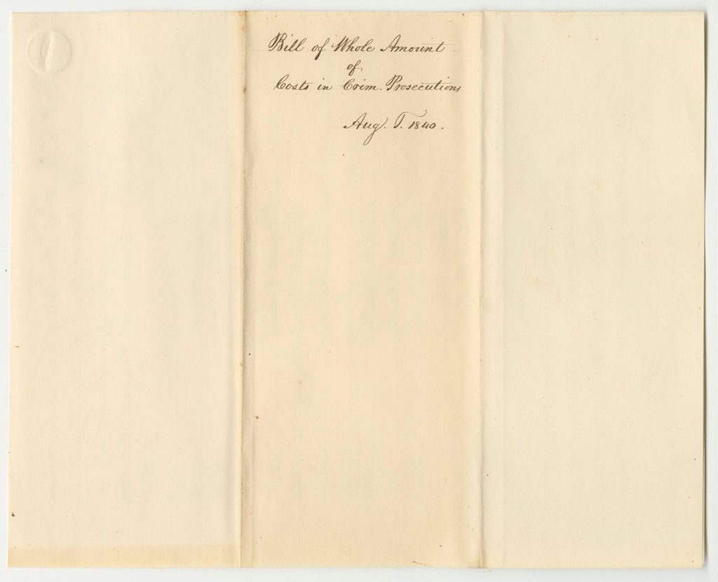 Miniature of Bill of Whole Amount of Costs in Criminal Prosecutions