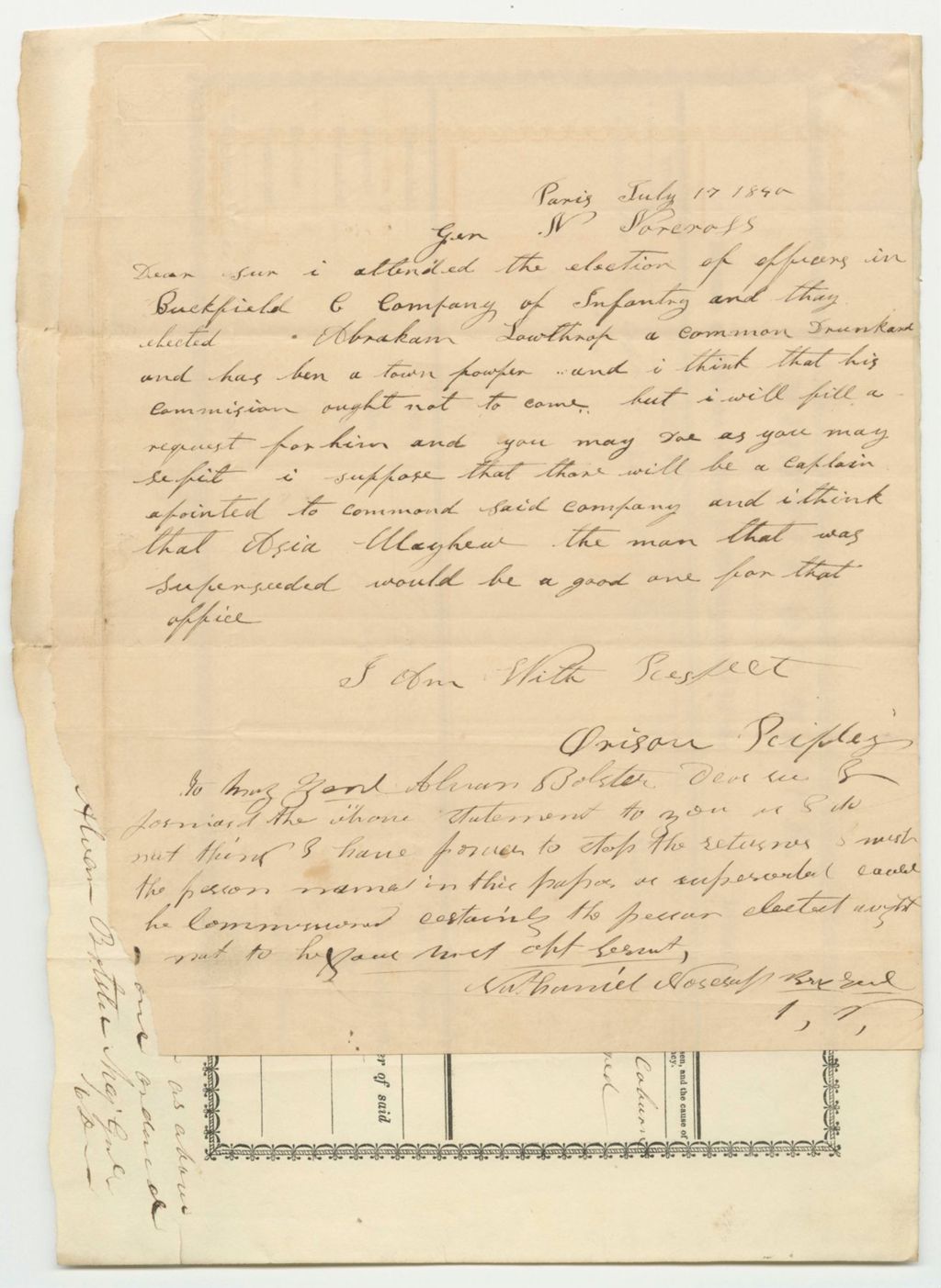 Miniature of Return of Officers elected to fill vacancies in the Sixth Division of the Maine Militia