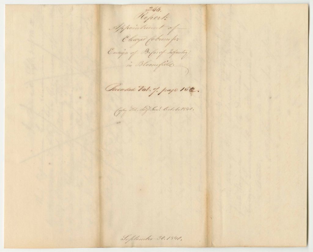Miniature of Report 266: Report on the Appointment of Eleazer Coburn Jr., Ensign of "B" Company of Infantry in Bloomfield