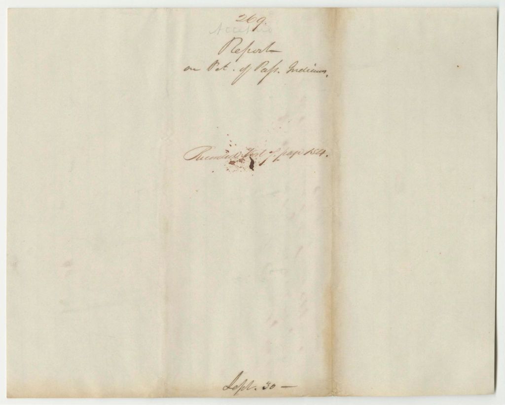 Miniature of Report 269: Report on the Petition of the Passamaquoddy Indians for the Appointment of a New Agent