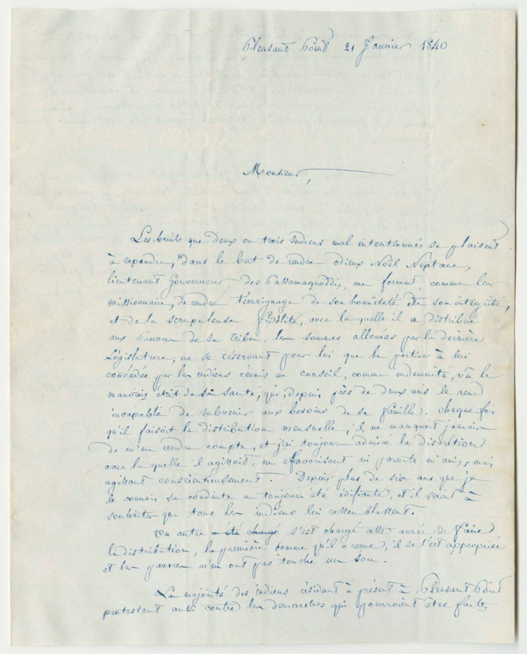 Miniature of Letter from Lem L. Demillier, Missionary for the Passamaquoddy Tribe