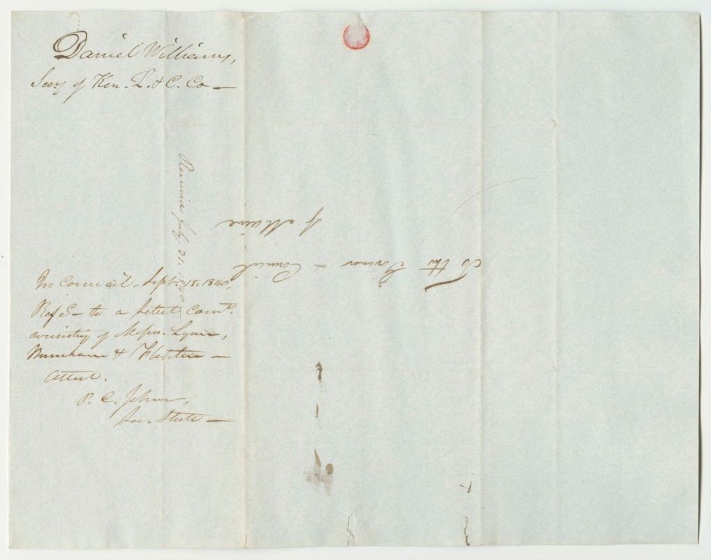 Miniature of Communication of Daniel Williams, Secretary of the Kennebec Lock and Canals Company