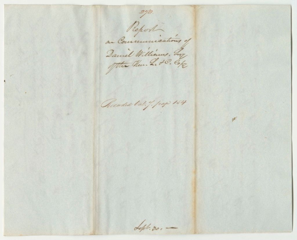 Miniature of Report 270: Report on the Communication of Daniel Williams, Secretary of the Kennebec Lock and Canals Company