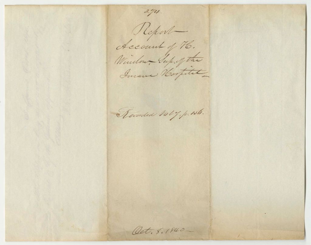 Miniature of Report 274: Report on the Account of Henry Winslow, Superintendent of the Insane Hospital