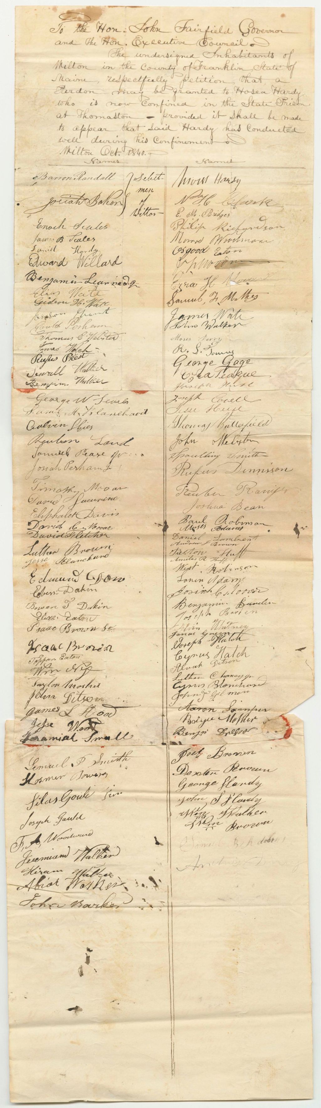 Miniature of Petition of the Inhabitants of Wilton for the Pardon of Hosea Hardy