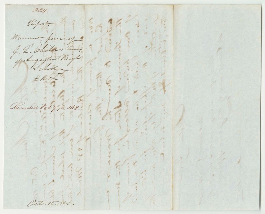 Miniature of Report 284: Report on the Warrant in Favor of James L. Child, Treasurer of Augusta High School