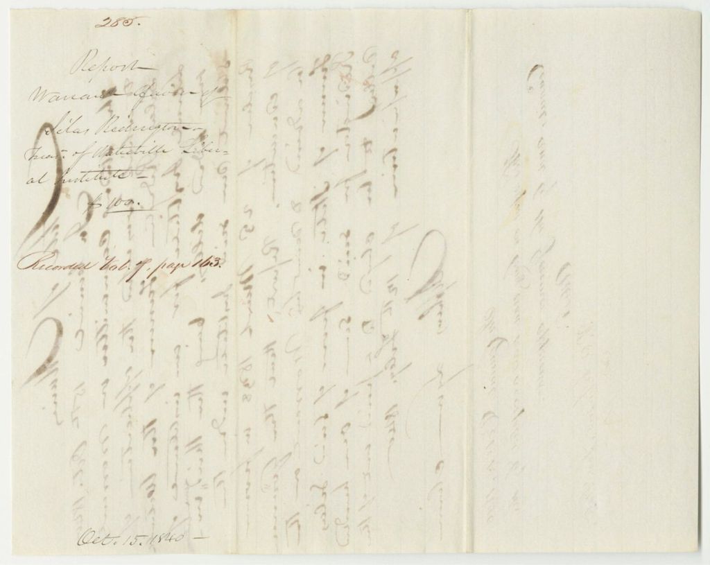 Miniature of Report 285: Report on the Warrant in Favor of Silas Redington, Treasurer of Waterville Liberal Institutute
