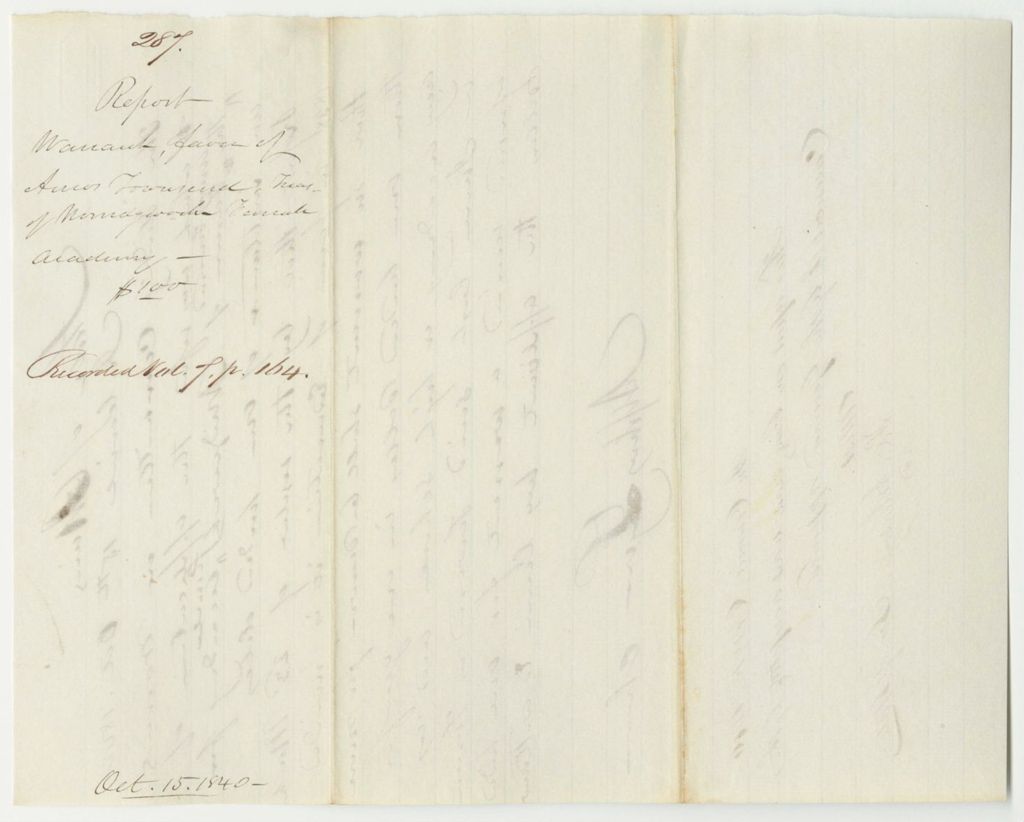 Miniature of Report 287: Report on the Warrant in Favor of Amos Townsend, Treasurer of Norridgewock Female Academy