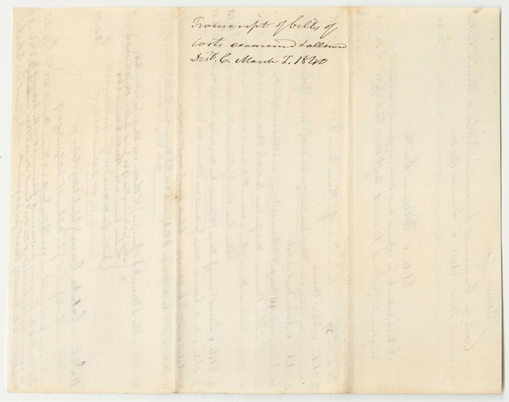 Miniature of Bills of Cost at the District Court in Somerset County, March Term 1840