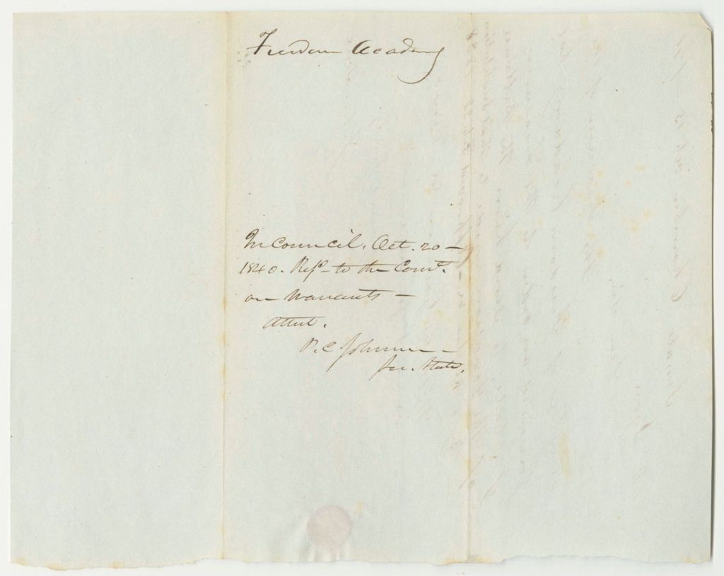 Miniature of John C. Glidden's Request for the Balance of the Donation to the Freedom Academy