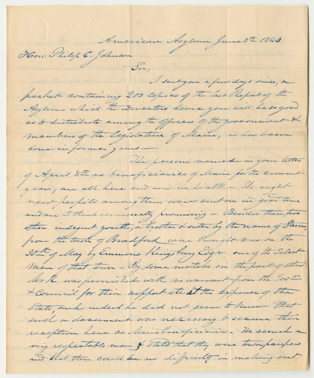 Miniature of Letter from Lewis Weld, Principal of the American Asylum, Describing Their Students