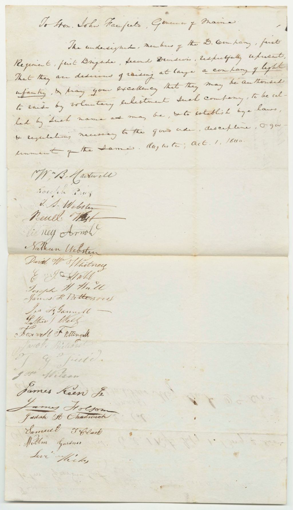 Miniature of Petition for the Organization of a Company of Light Infantry in Augusta