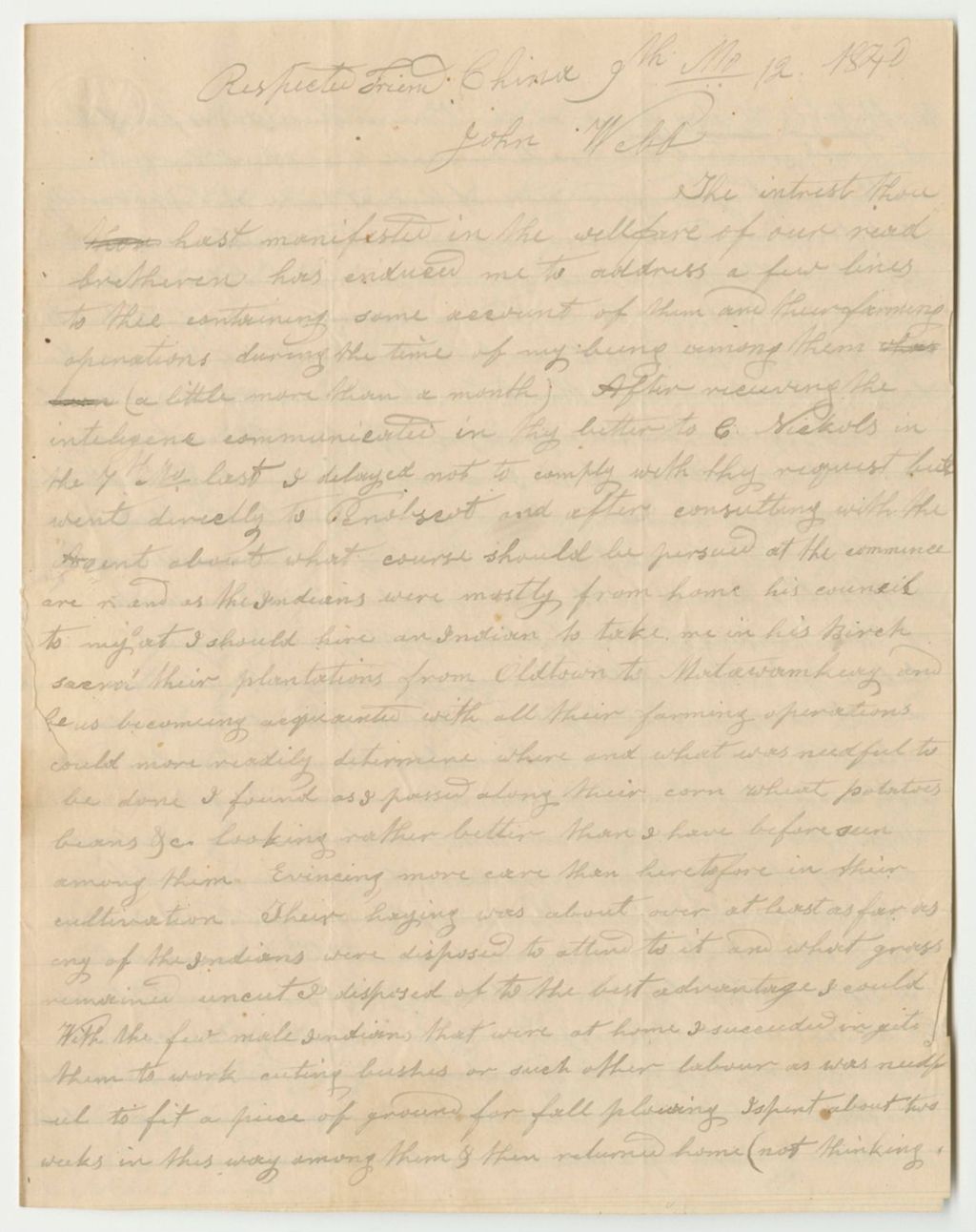 Miniature of Communication from Stephen Jones Relating to the Account of the Penobscot Indian Fund