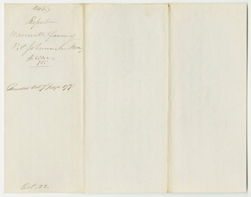 Miniature of Report 306: Report on the Warrant in Favor of Philip C. Johnson, Secretary of State, to Pay the Engrossing Clerks