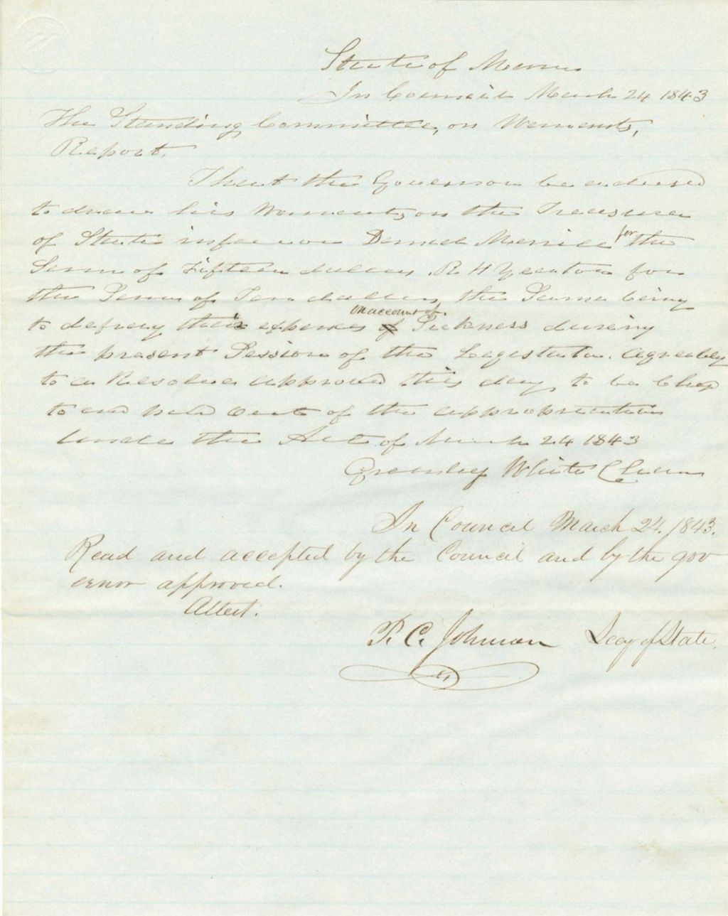 Miniature of Report on the Warrant in Favor of Daniel Merrill and R.H. Yeaton, for Sickness Expenses During the Present Session of the Legislature