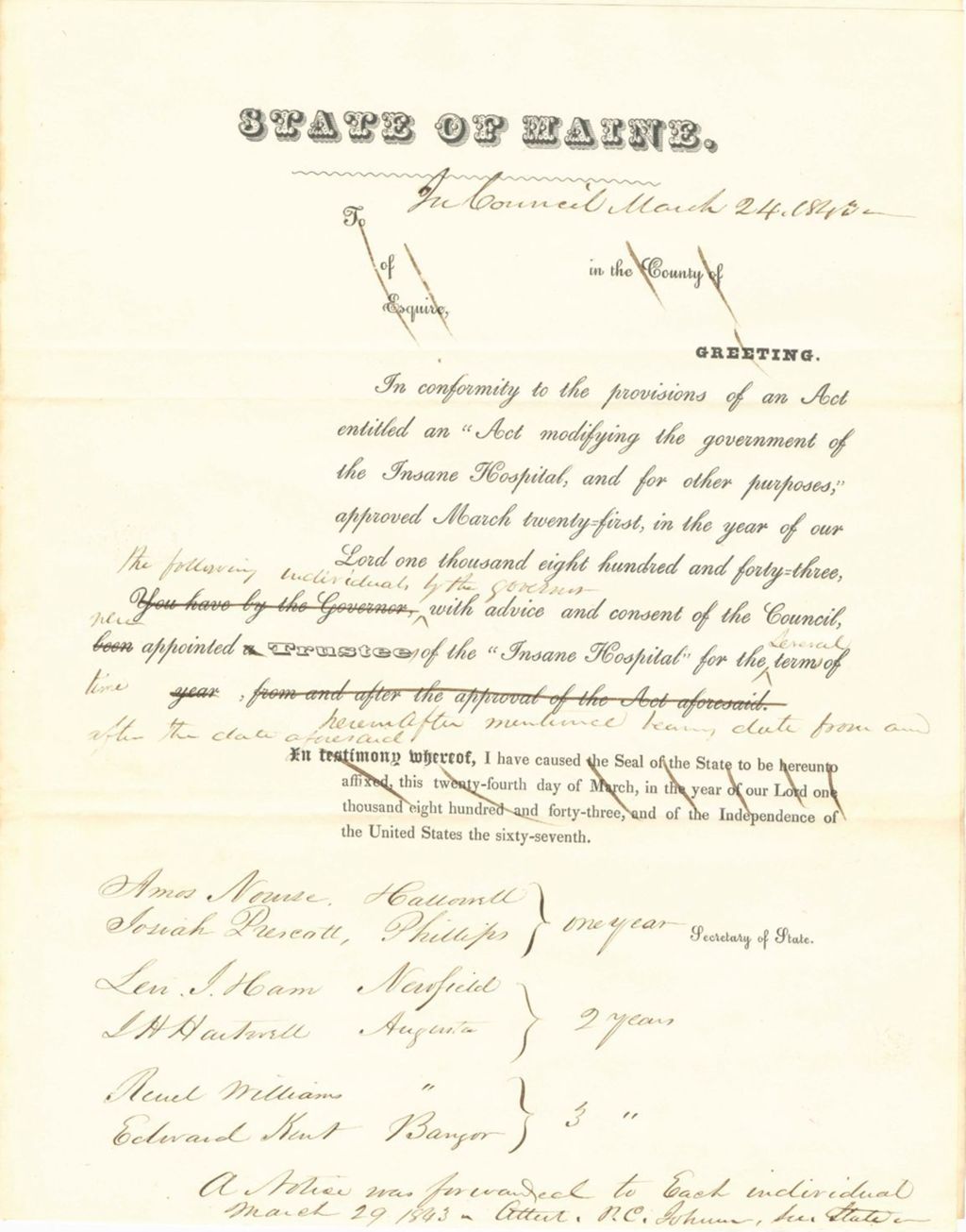 Miniature of Report on the Appointment of the Directors of the Insane Hospital