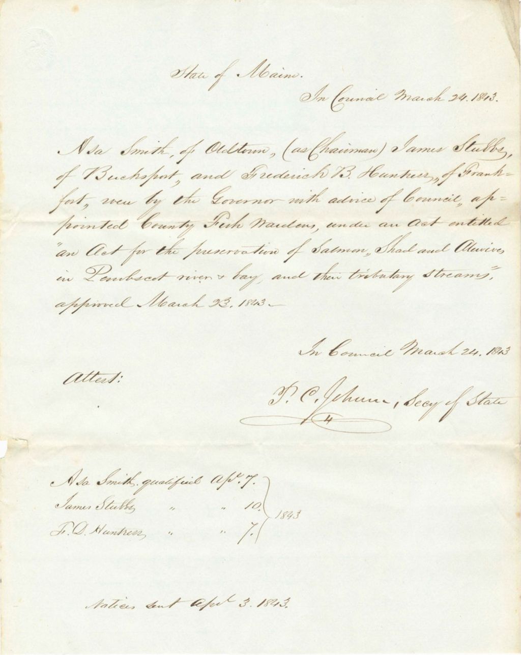 Miniature of Report on the Appointment of County Fish Wardens