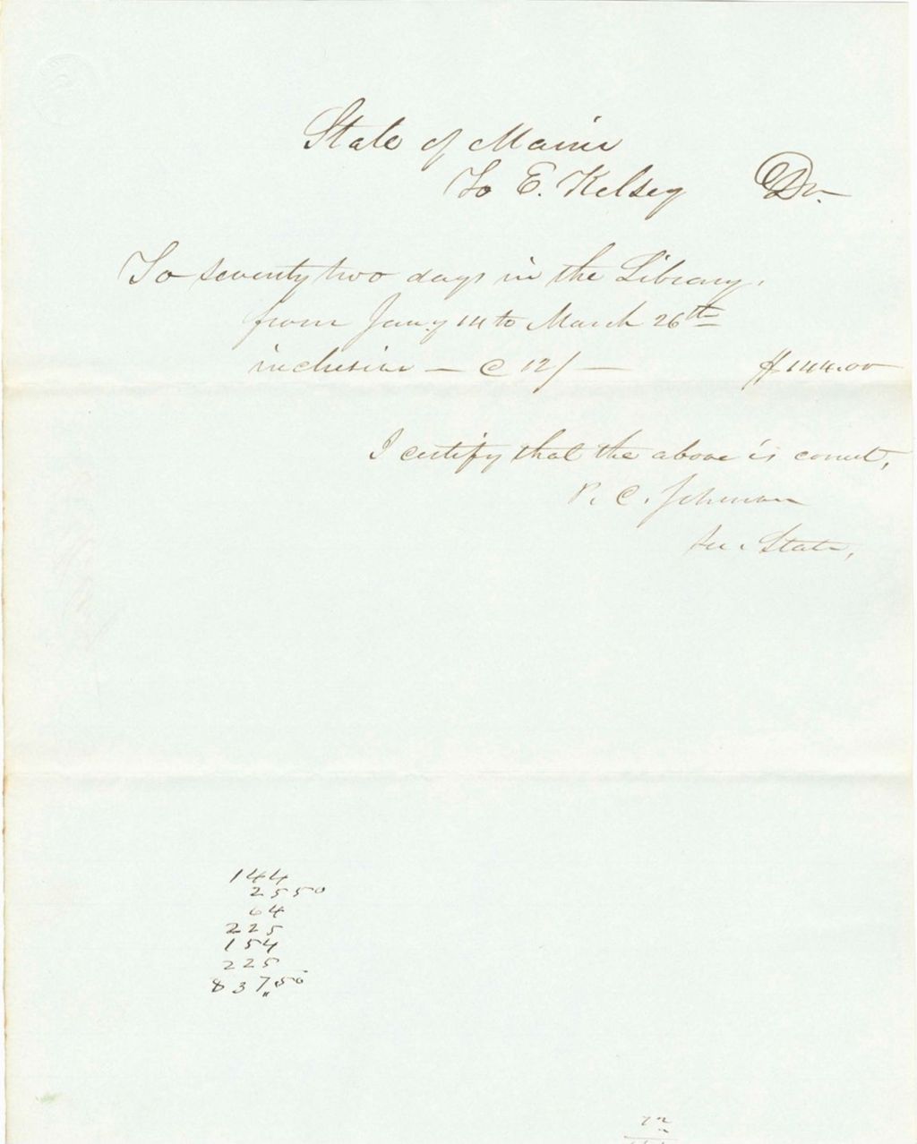 Miniature of Receipt of Payment to L.E. Kelsey for Services in the Library
