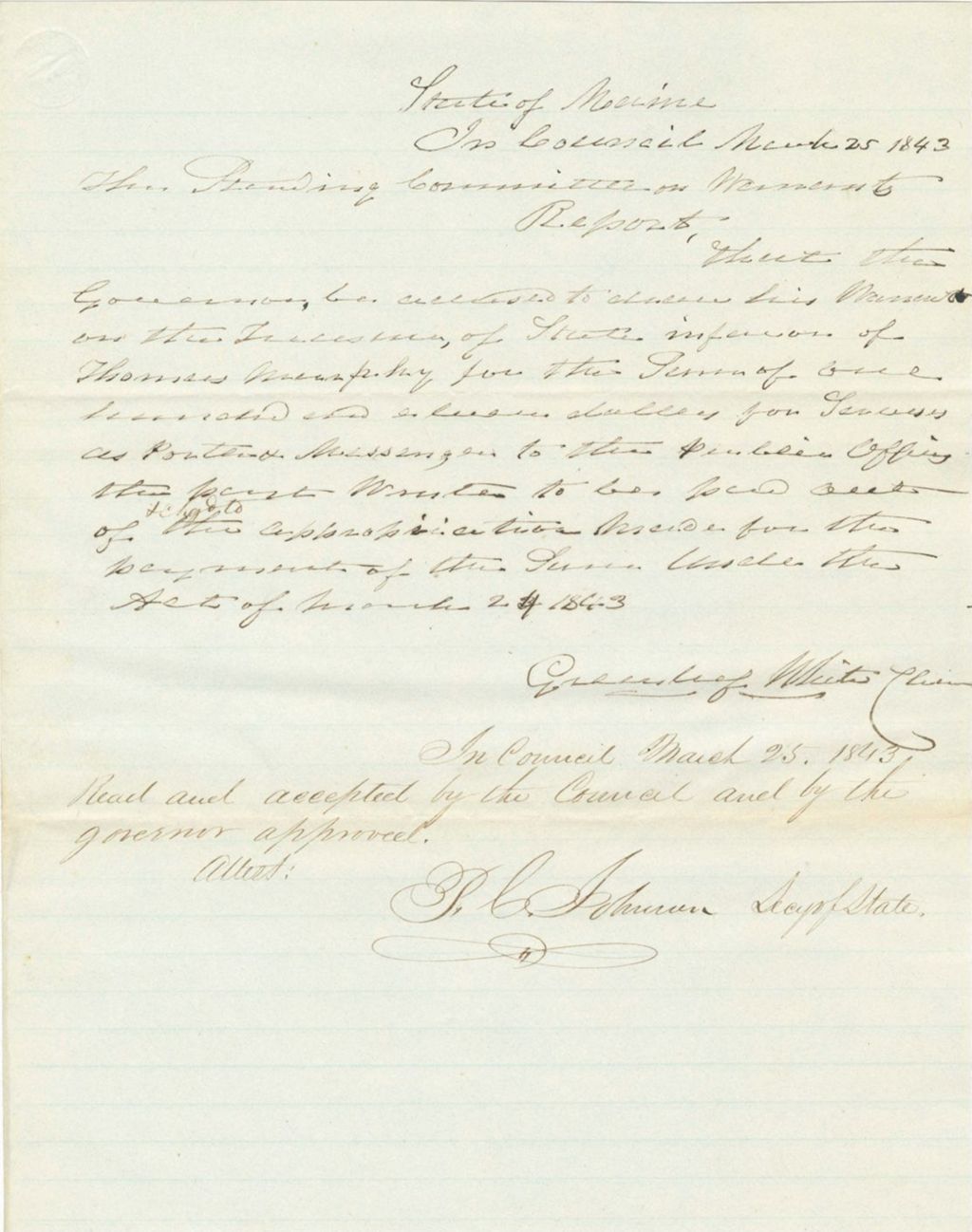 Miniature of Report on the Warrant in Favor of Thomas Murphy
