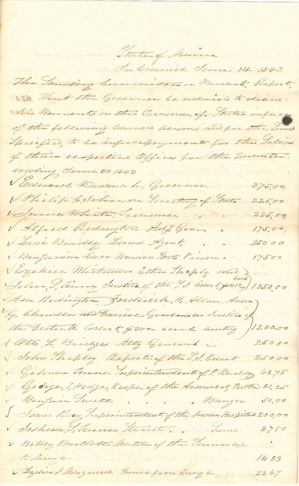 Miniature of Report on the Warrants for Salaries
