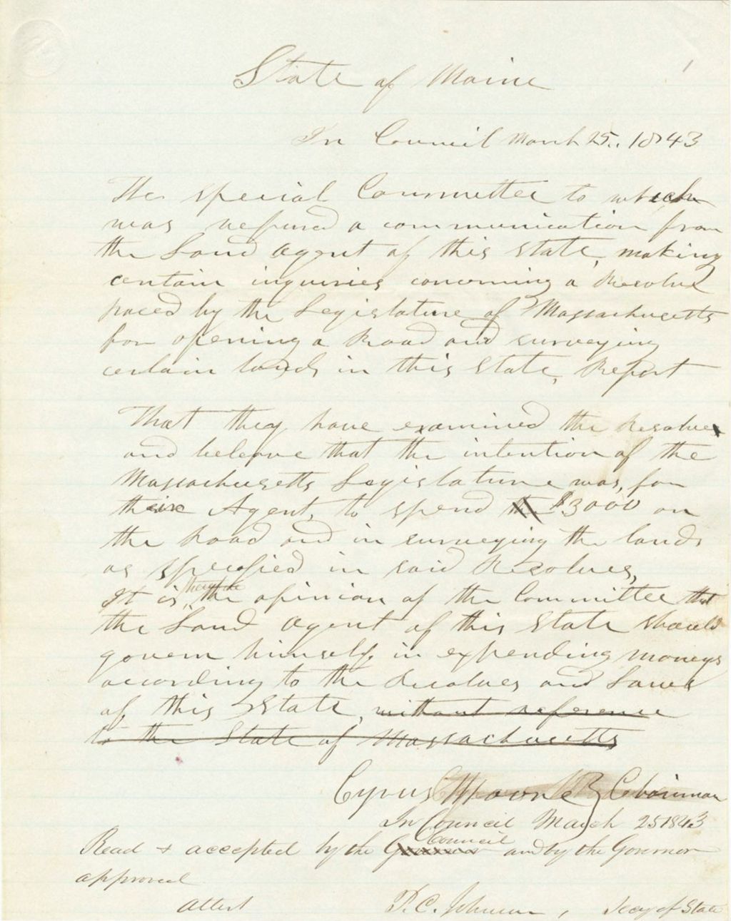 Miniature of Report on the Communication of Levi Bradley, Regarding a Massachussets Resolve