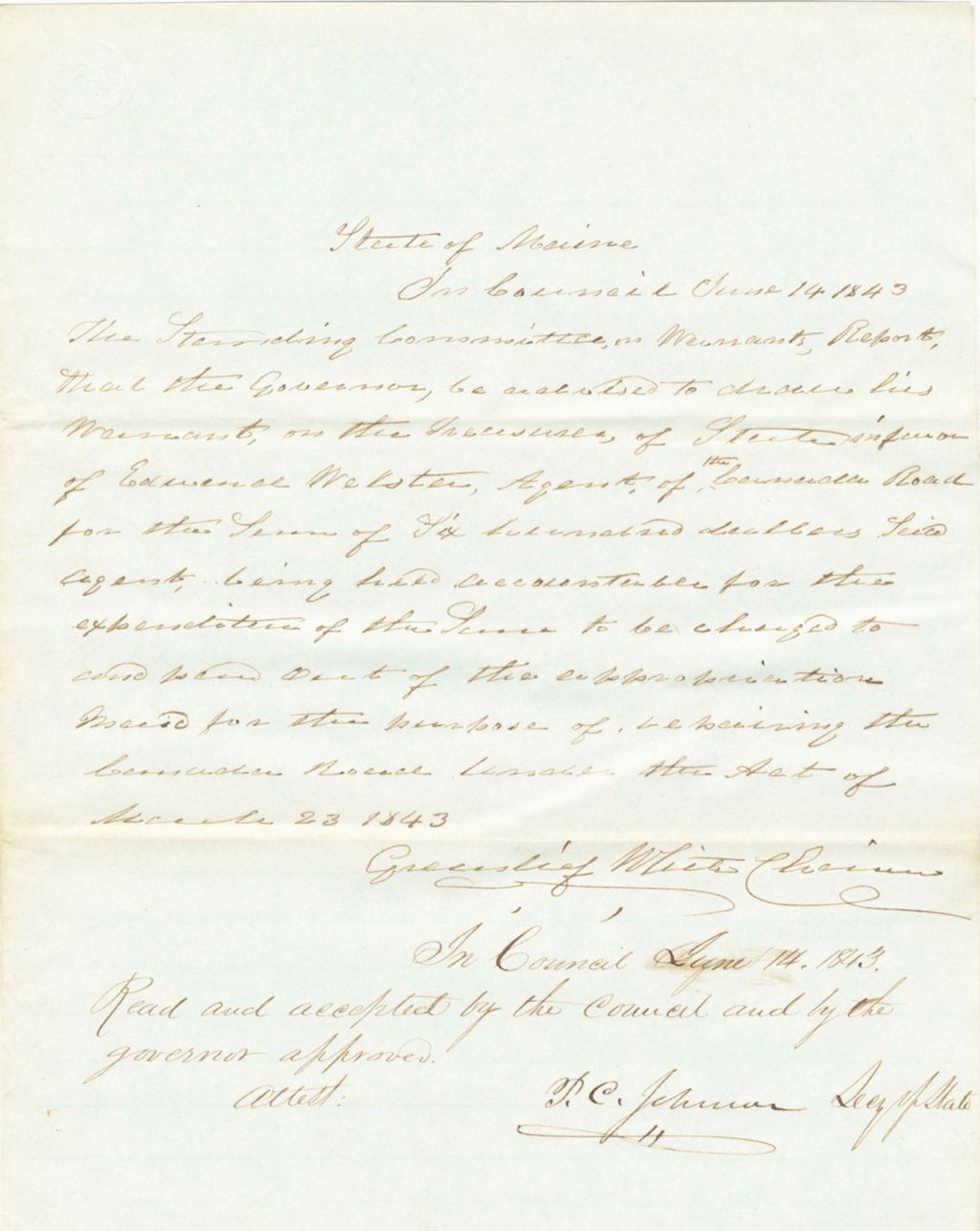 Miniature of Report on the Warrant in Favor of Edward Webster, Agent for the Canada Road