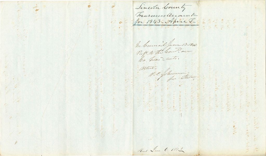 Miniature of Lincoln County Treasurers Account for 1843 - April 7