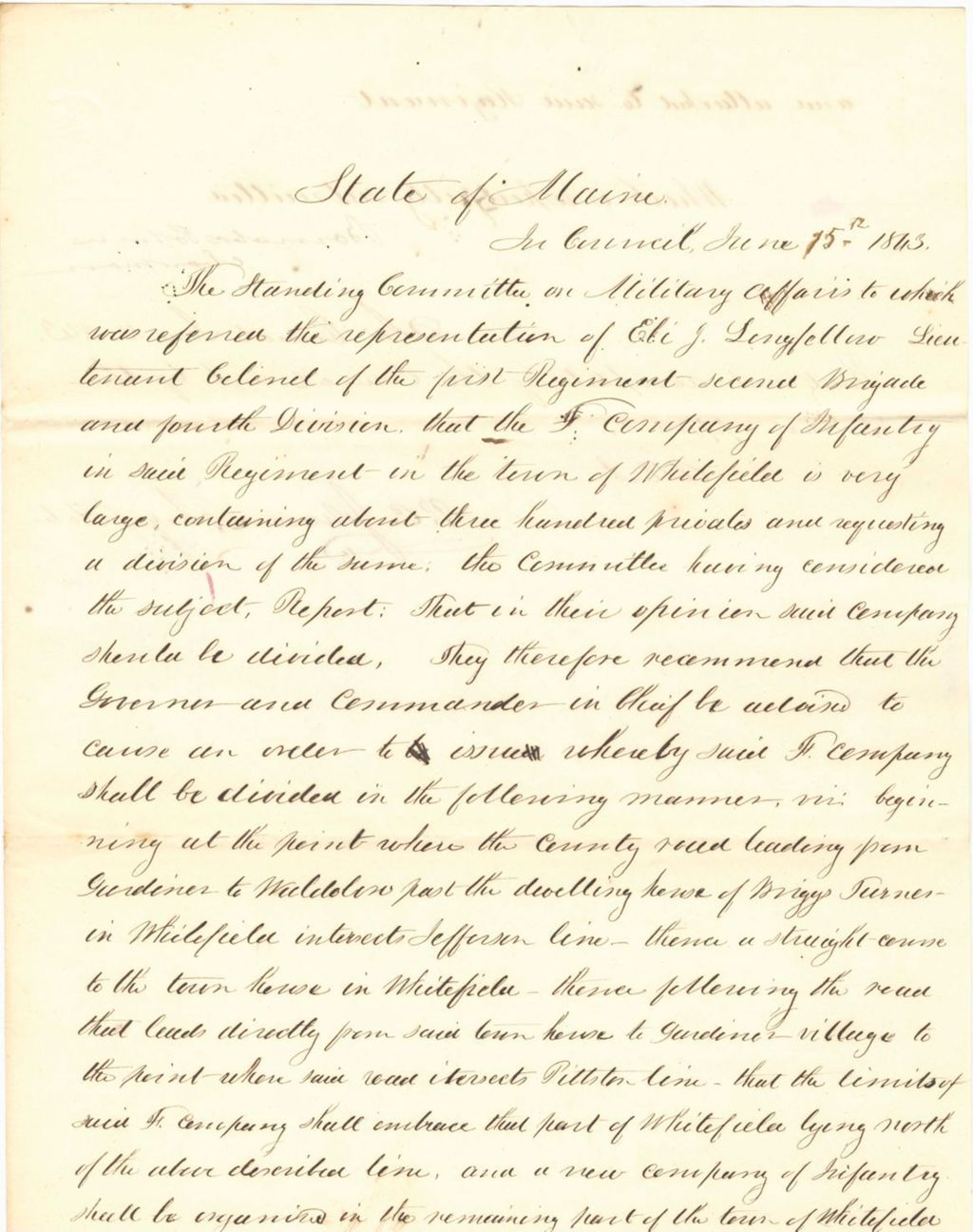 Miniature of Report Dividing the "F" Company in the 1st Regiment, 2nd Brigade, 4th Division in Whitefield