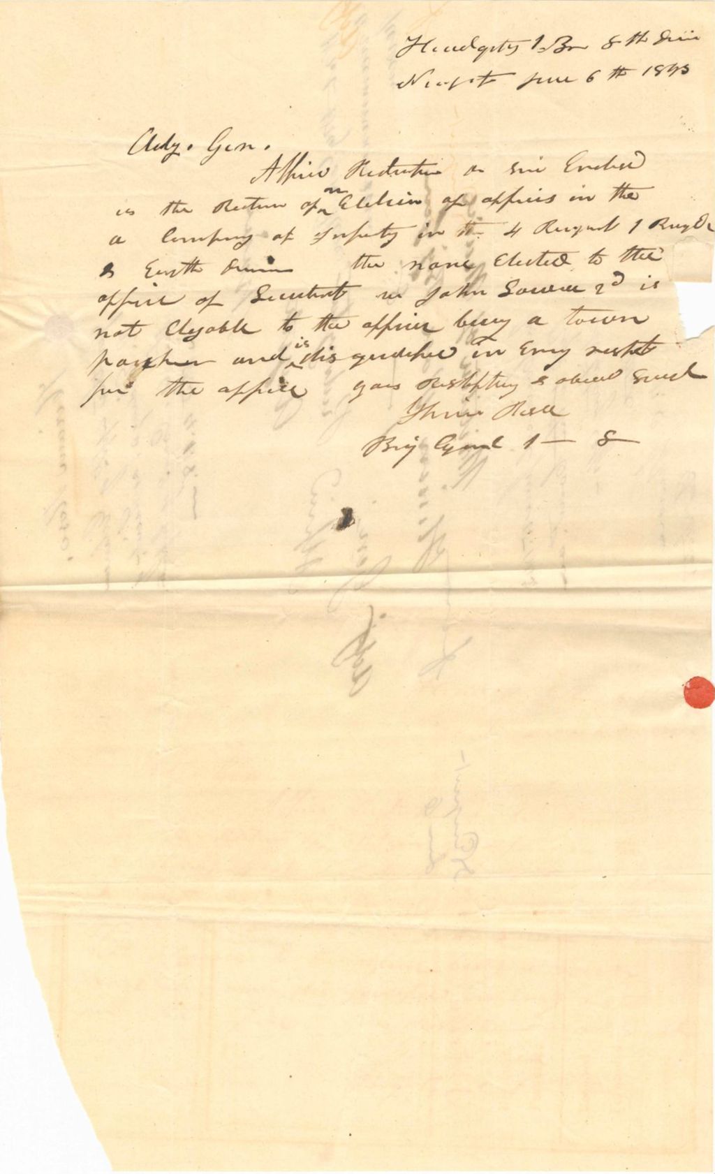 Miniature of Hiram Rose for the Appointment of Gilman R. Eldrage as Lieutenant of the "A" Company