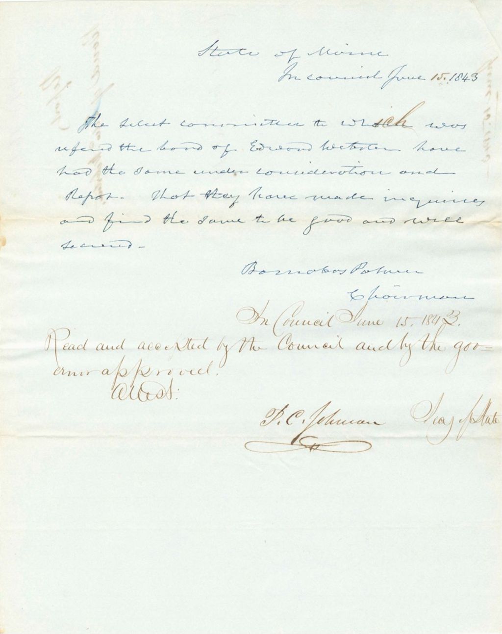 Miniature of Report on the Bond of Edward Webster