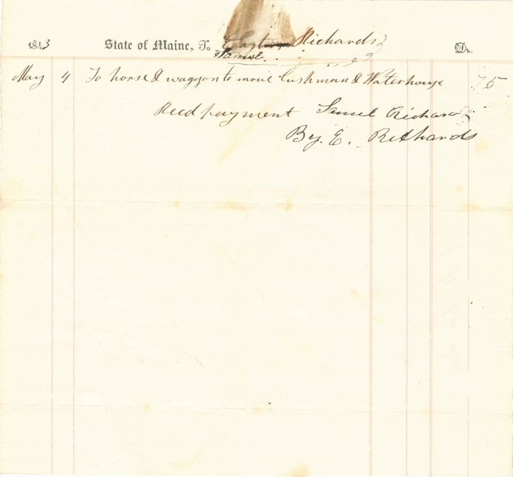Miniature of Received Payment for Using a Horse and Wagon to E. Richards