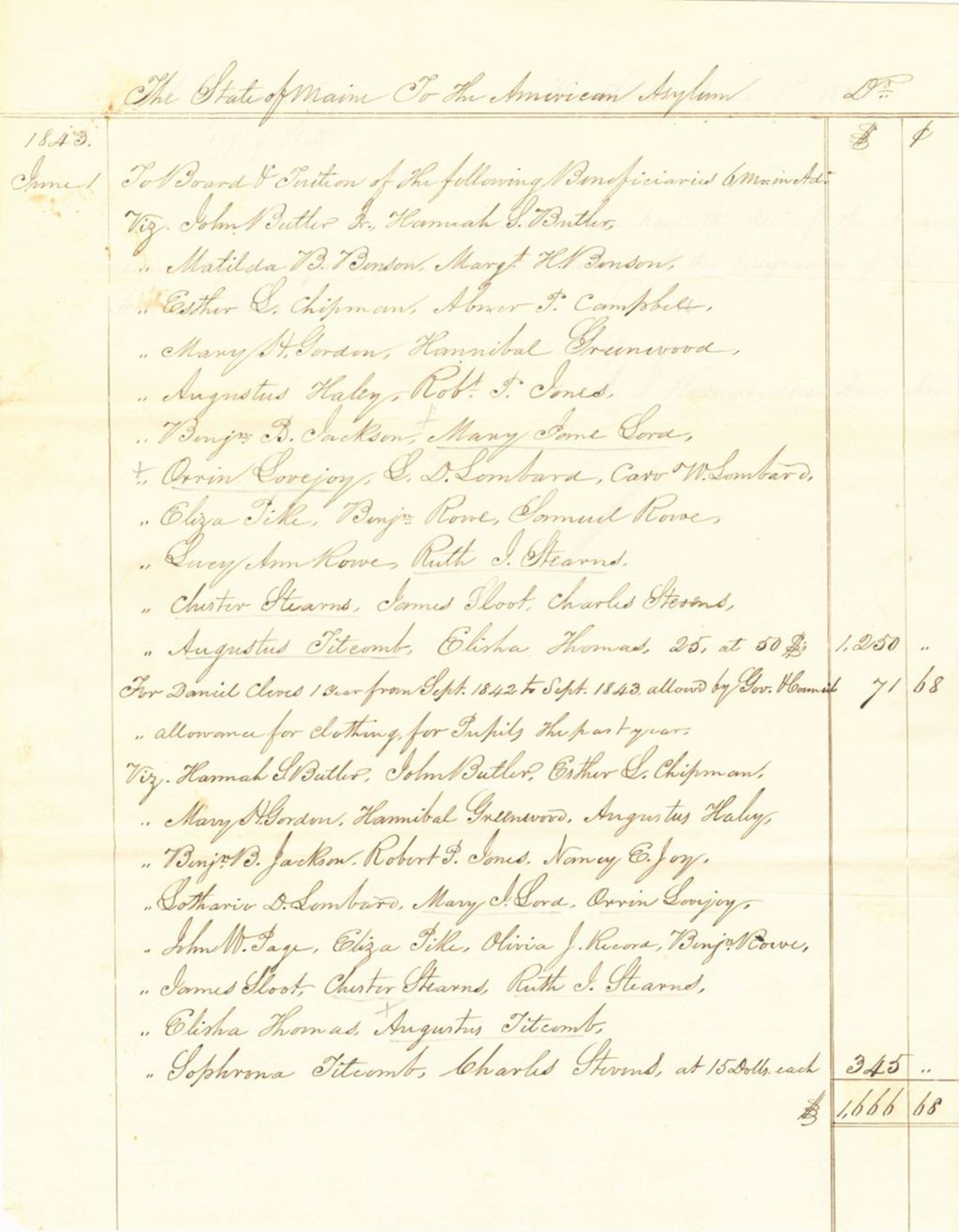 Miniature of Account of the American Asylum for State Benificiaries