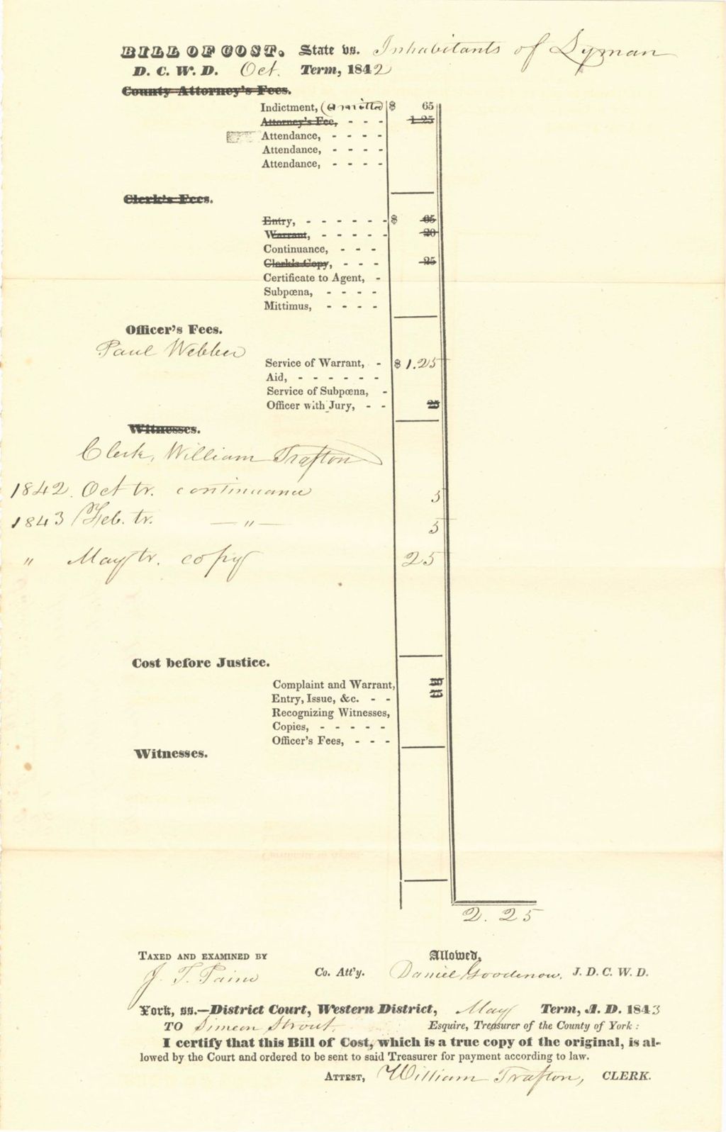 Miniature of Duplicate of Bill of Cost State v. Inhabitants of Lyman