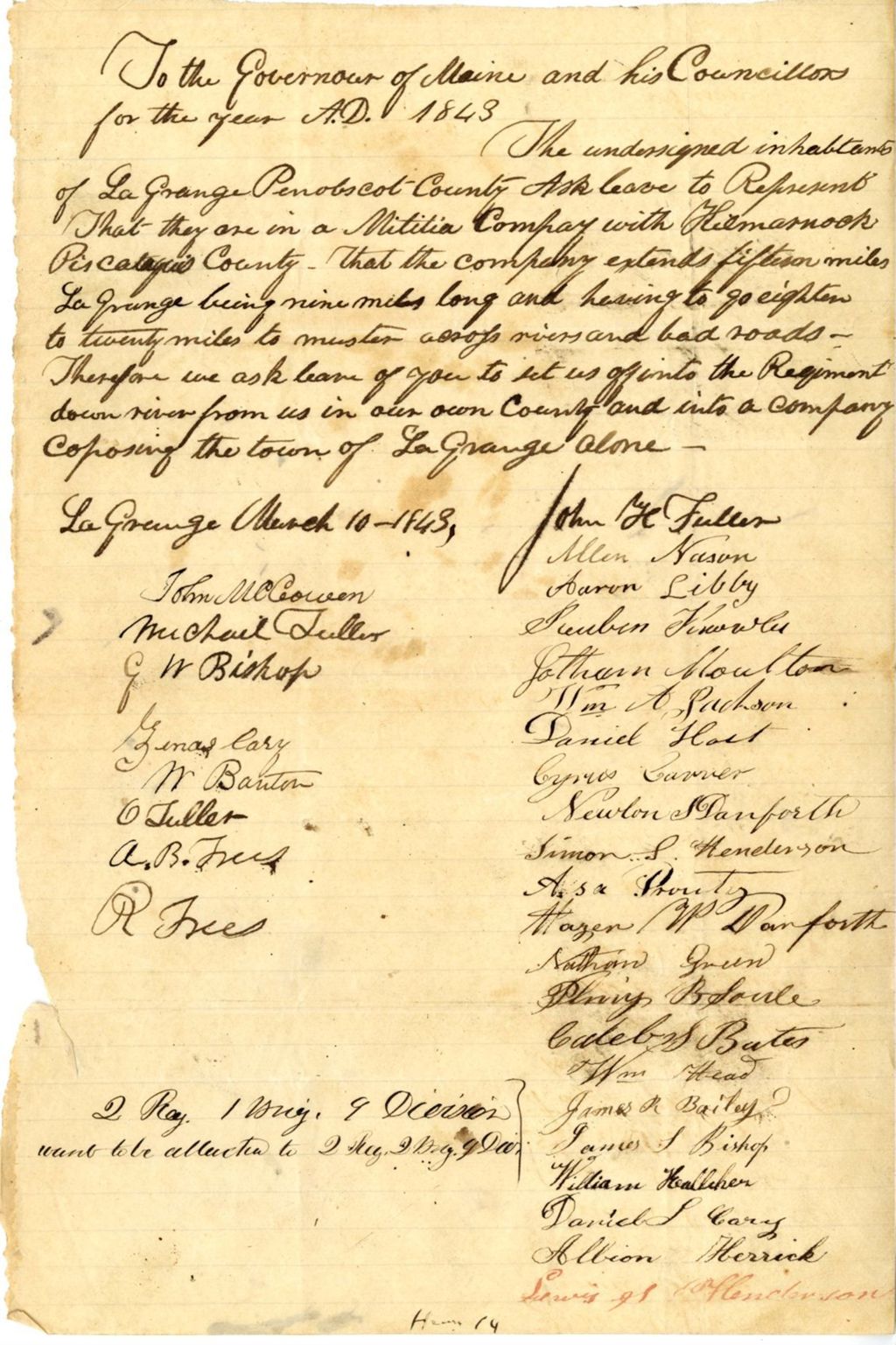 Miniature of Petition to organize militia company in the town of La Grange