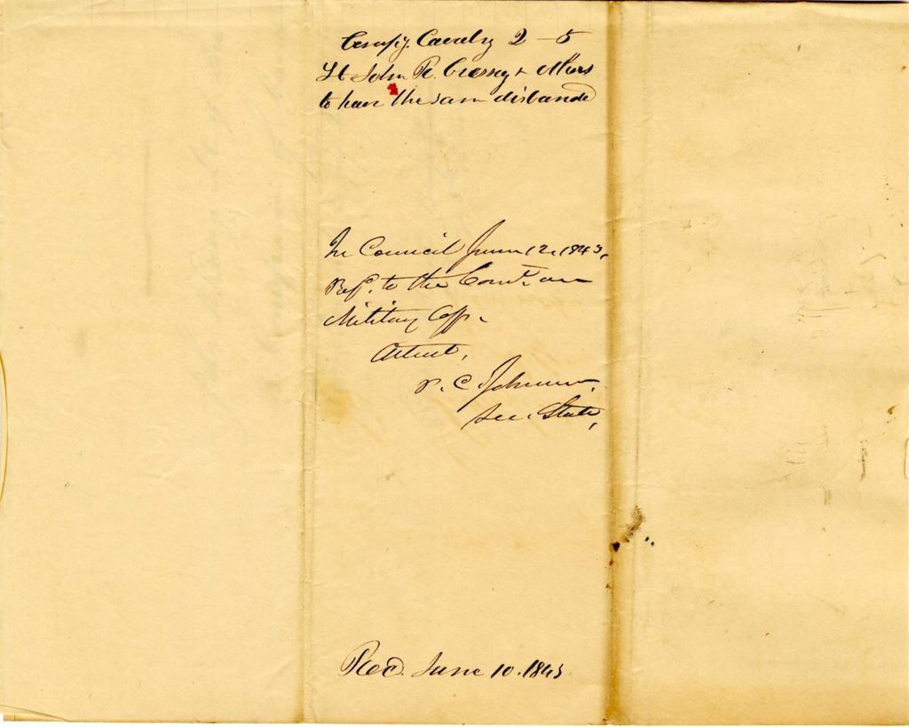 Miniature of Petition to disband company of cavalry in towns of Falmouth, Cumberland, Westbrook, and Gorham
