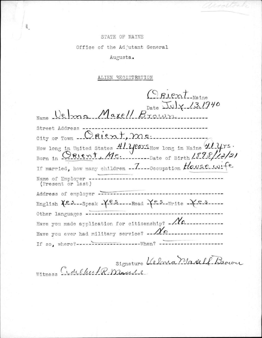 Miniature of Alien Registration- Maxell, Velma (Orient, Aroostook County)