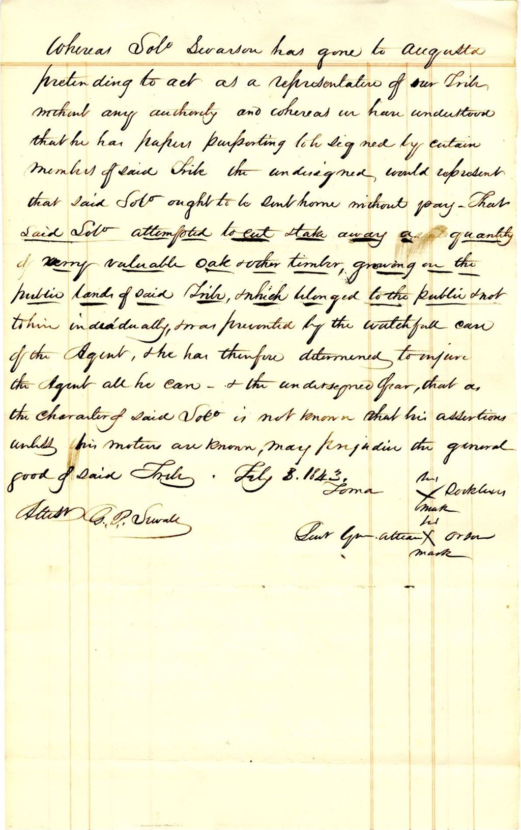 Miniature of Petition requesting punishment of Solomon Swanson