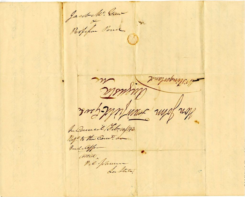 Miniature of Letter of introduction from [James Gam?] and [Enoch Pond?] introducing [Jeramiah Slingerland?] of the Mohegan Tribe to John Fairfield