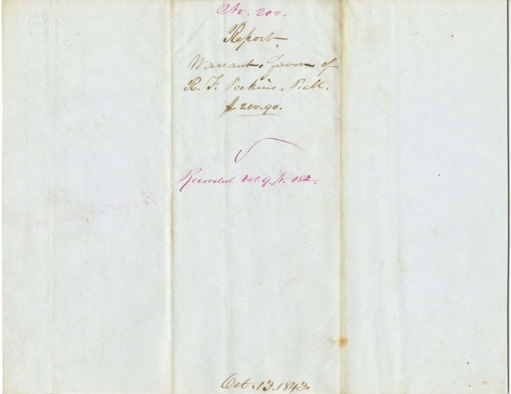 Miniature of Report on the Warrant in Favor of R.F. Perkins