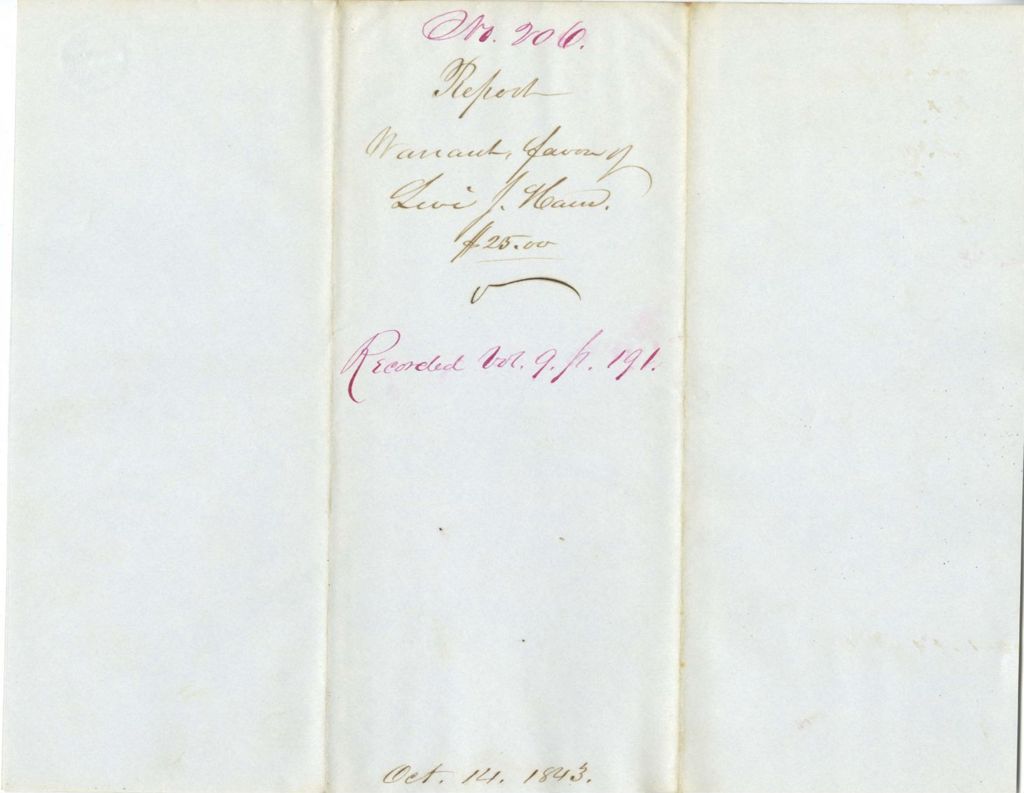 Miniature of Report on warrant in favor of Levi J. Ham