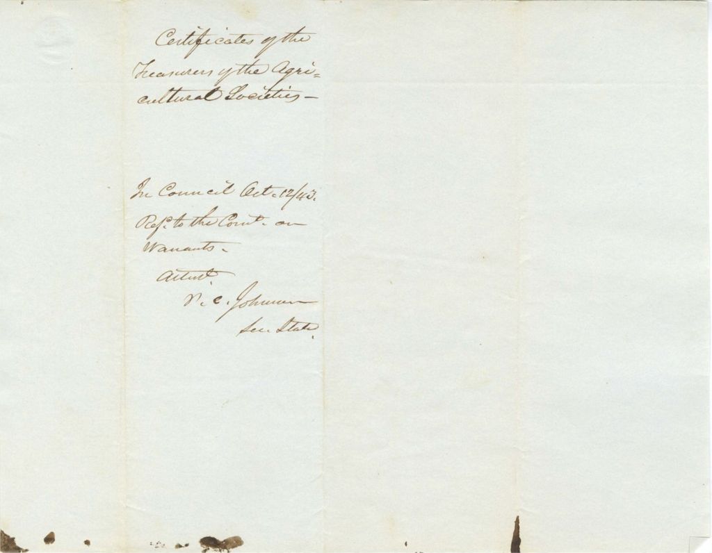 Miniature of Certificate of the Treasurer of the Agricultural Society