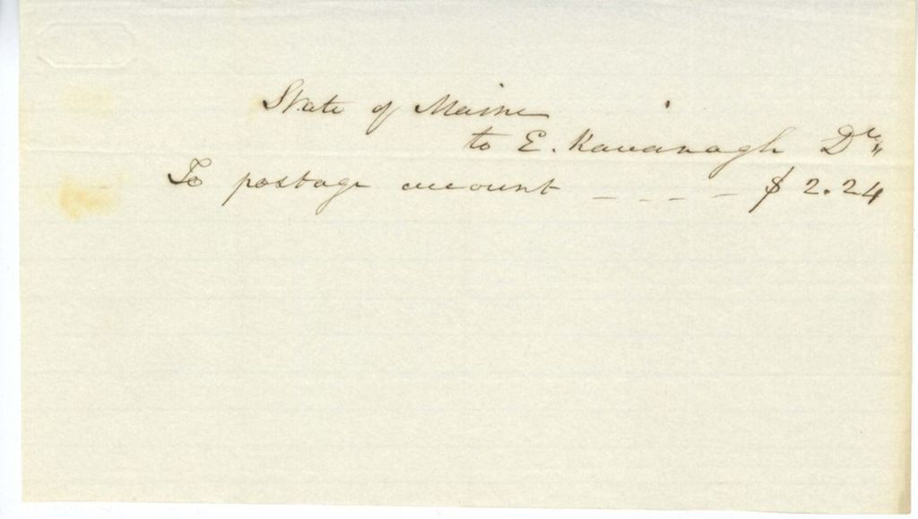 Miniature of State of Maine to E. Kavanagh, account for postage