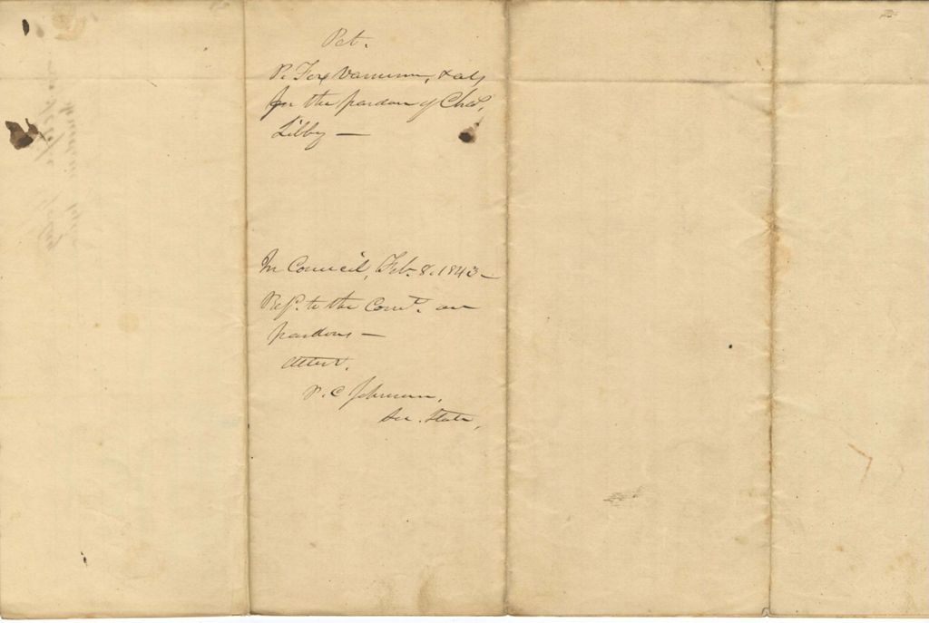 Miniature of Petition, P. Fox Varnum and other for the pardon of Charles Libby