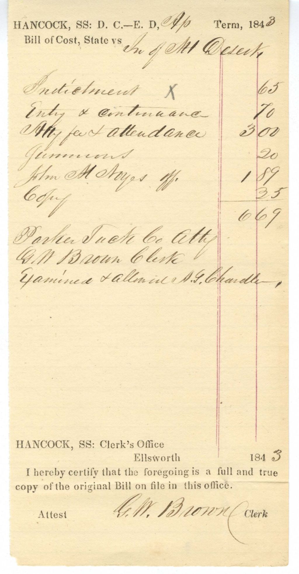Miniature of Bill of Cost, State v. Town of Mt. Desert