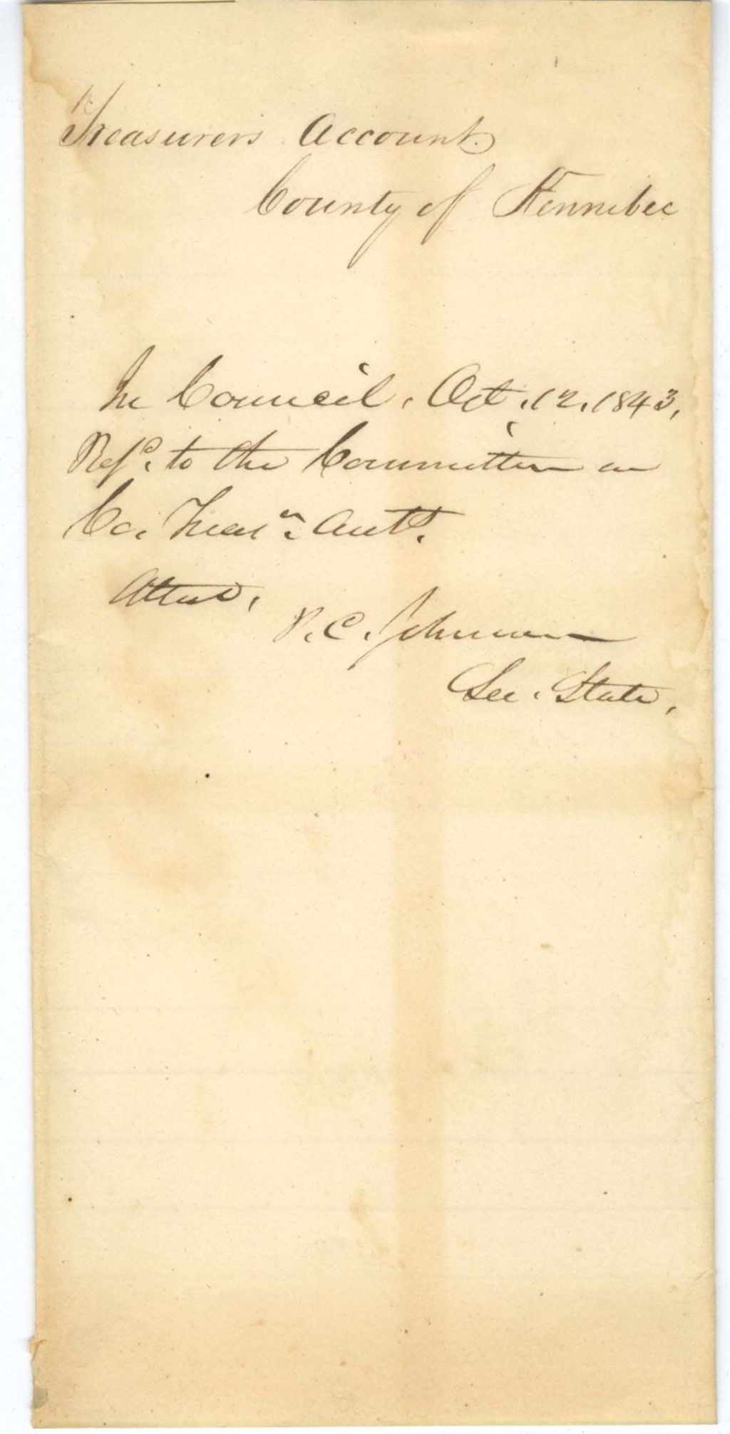 Miniature of Treasurer's Account, County of Kennebec