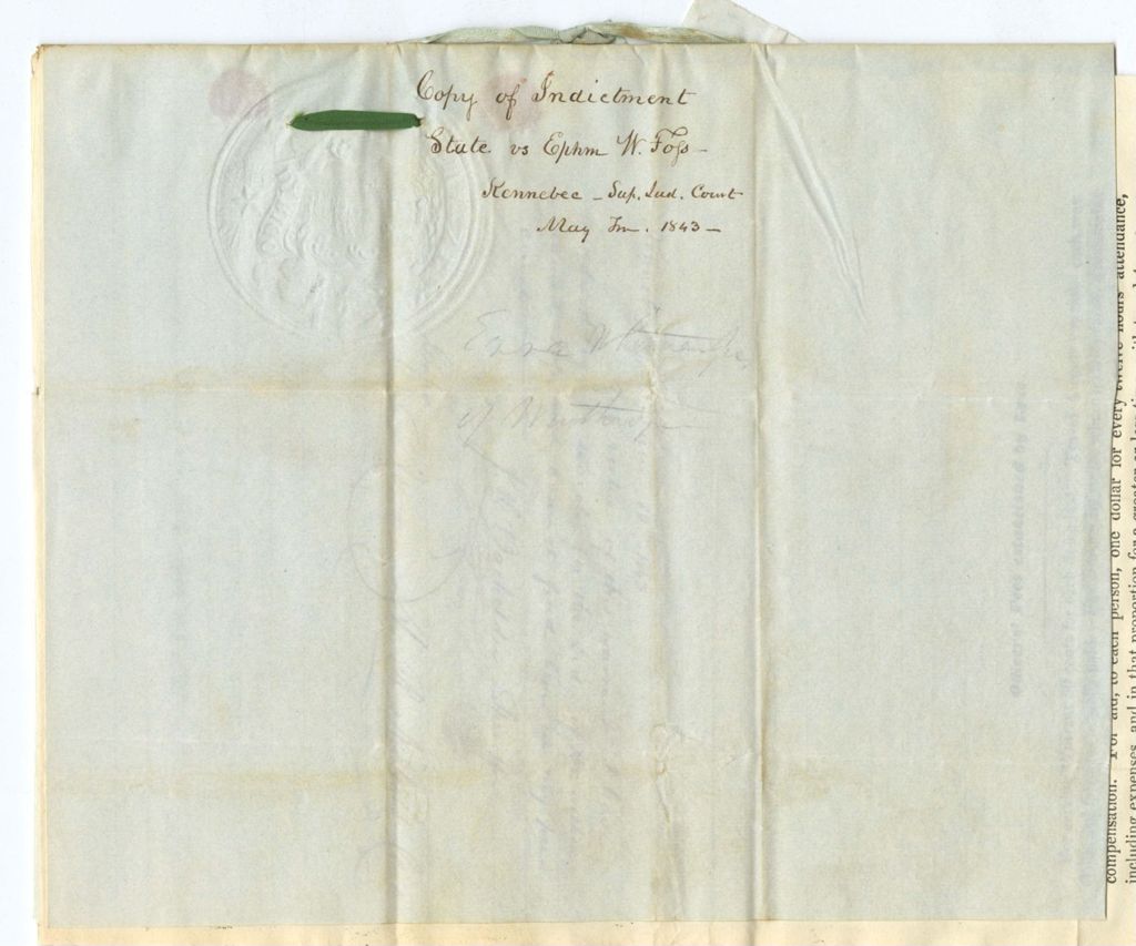 Miniature of Copy of Indictment, State v. Ephraim W. Foss