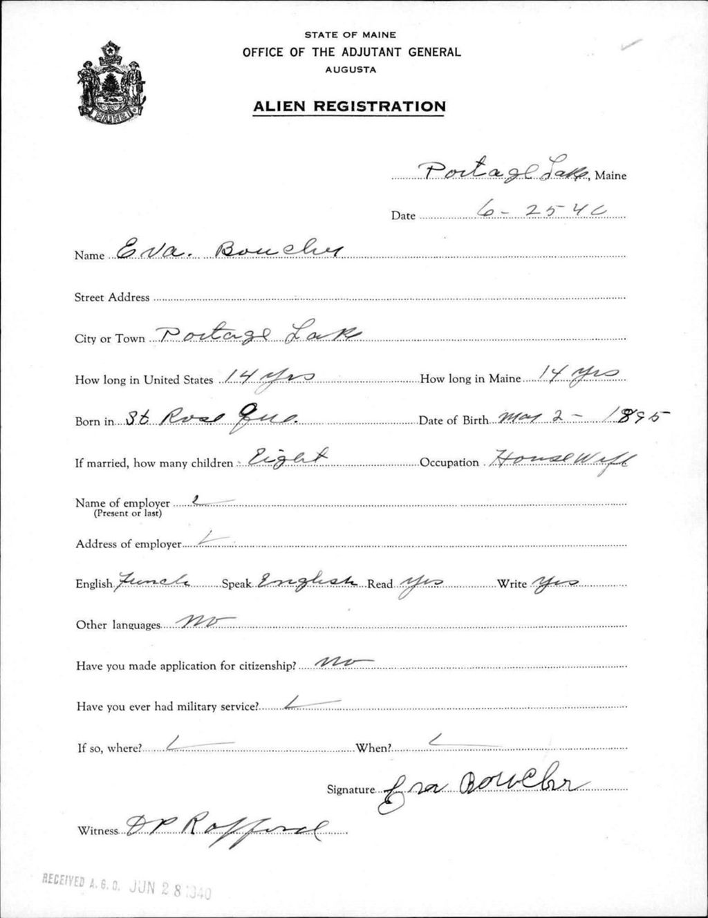 Miniature of Alien Registration- Boucher, Eva (Portage Lake, Aroostook County)