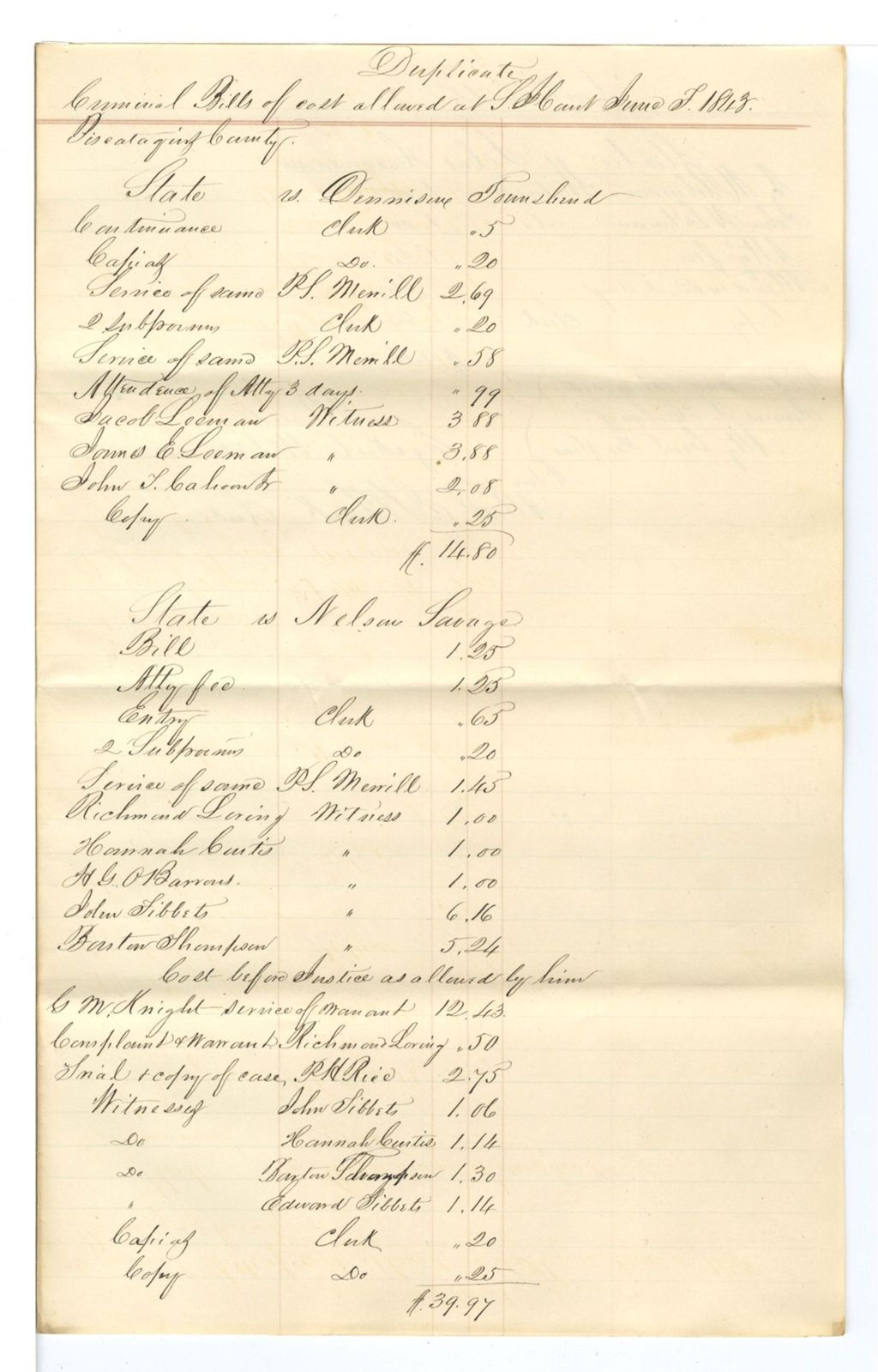 Miniature of Duplicate Criminal Bills of cost