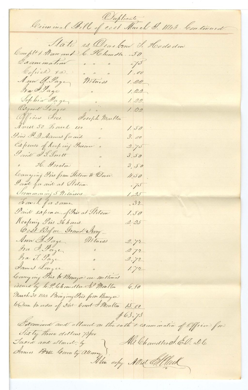 Miniature of Duplicate Criminal Bills of cost