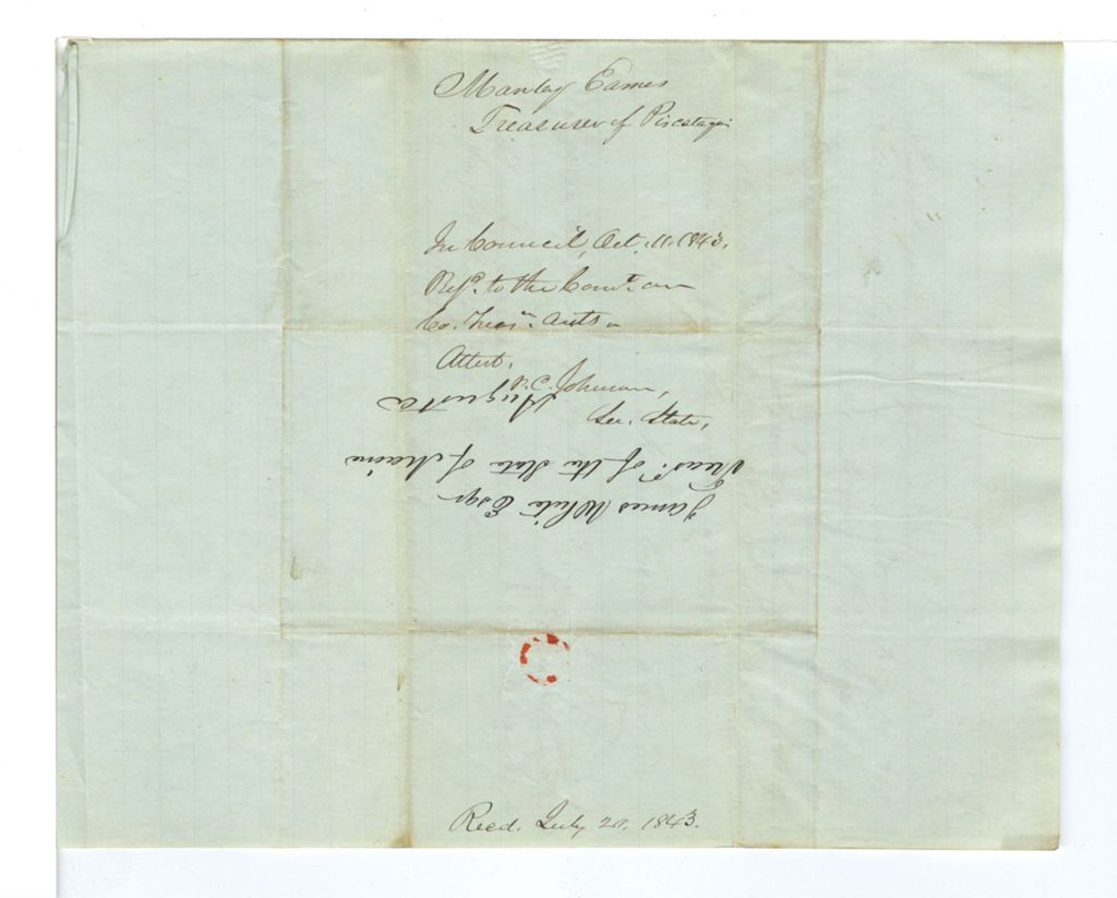 Miniature of Account of Manley Eames, Treasurer of Piscataquis County